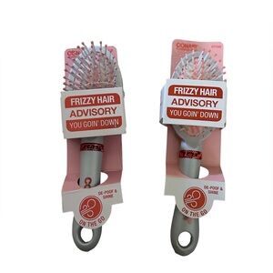 Conair Frizzy Hair Advisory - De-poof & Shine - On The Go Detangler  X2 NEW